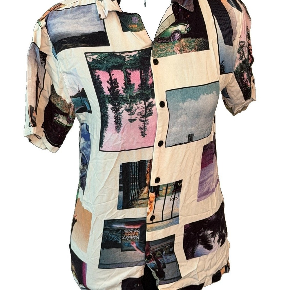 No Boundaries Button-Up Shirt Women's XS Multicolor Collar Short Sleeve